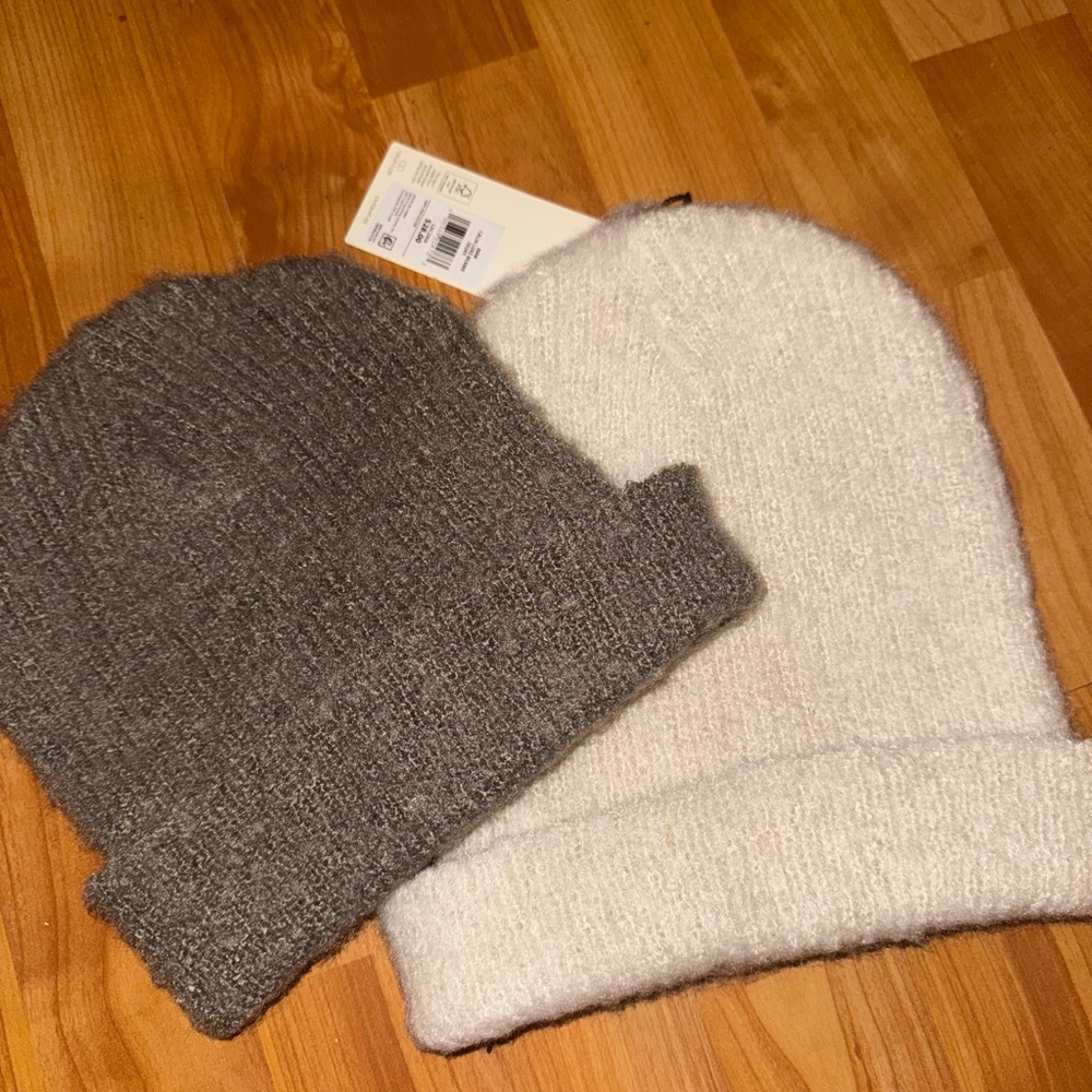 NEW off white womens ivory & gray/brown soft fuzzy calia luxe beenie hats - Picture 2 of 4